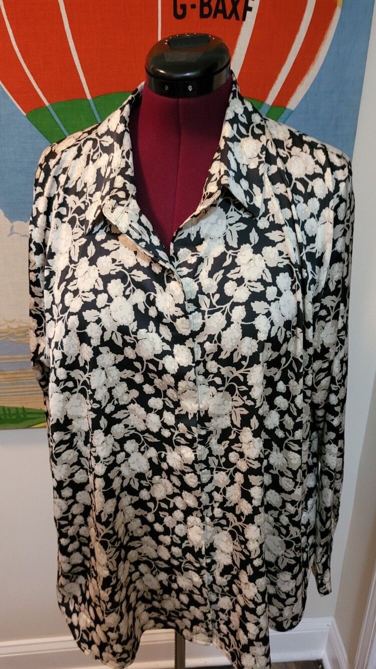 H&M Black Floral Long Sleeve Blouse Top Women’s Size XXL